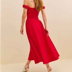 Reformation Scarlet Off-Shoulder Midi Dress